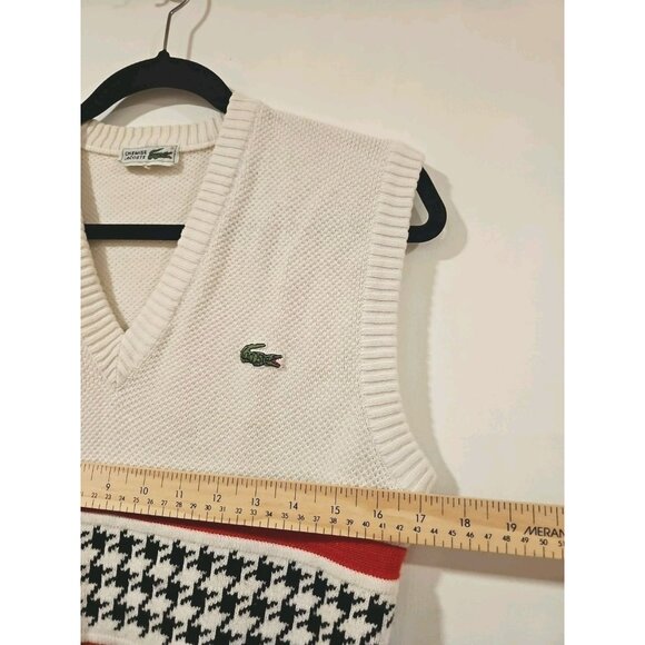 Vintage Lacoste Tight-Knit Vest Houndstooth Men Medium Preppy Academia Nautical - Picture 5 of 6